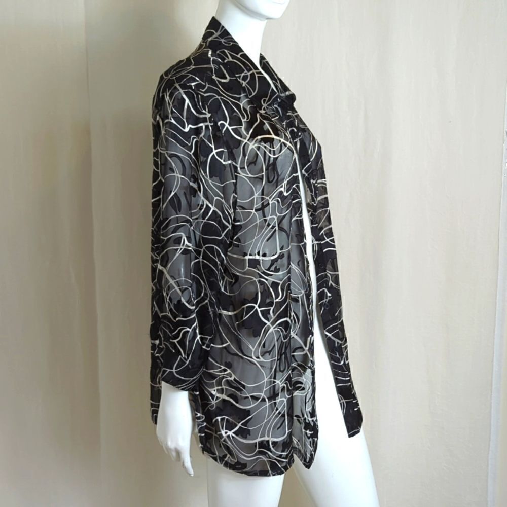 Carol Little Black and White Sheer Print Blouse 2X - Picture 4 of 7